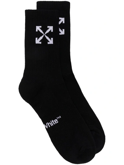 Off-white Jacquard Arrows Logo Socks In Black