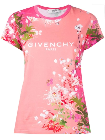 Givenchy Floral Paris Logo Print T-shirt In Pink