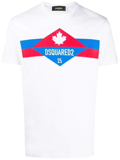 Dsquared2 Logo Stripe Print T-shirt In White