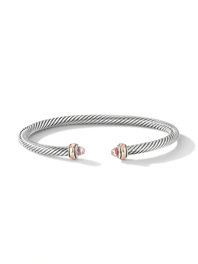 David Yurman Sterling Silver And 18kt Rose Gold 4mm Cable Morganite Bracelet