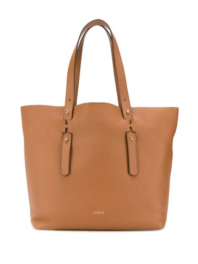 Hogan Leather Textured Large Tote Bag In Light Brown