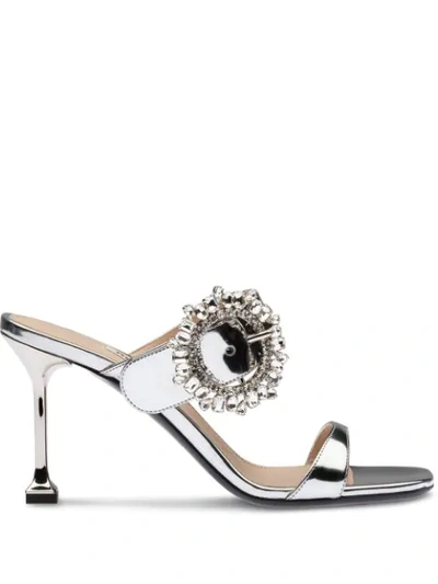 Miu Miu Technical Metal Mules In Silver
