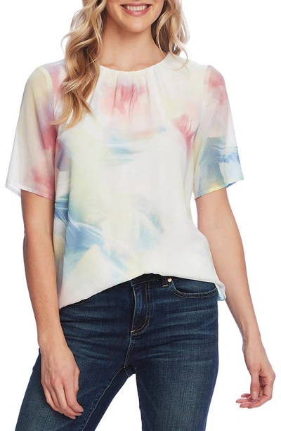 Vince Camuto Watercolor Layered Chiffon Top In Fresh Pink