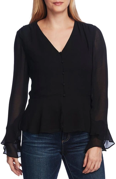 Vince Camuto Long Chiffon Sleeve Blouse In Rich Black