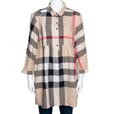 Pre-owned Burberry Brit Beige Exploded Check Cotton Tunic Top L
