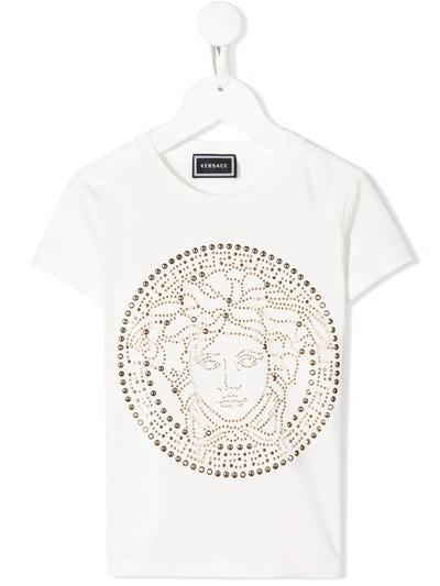 Young Versace Kids' Embellished Medusa Logo T-shirt (4-14 Years) In White
