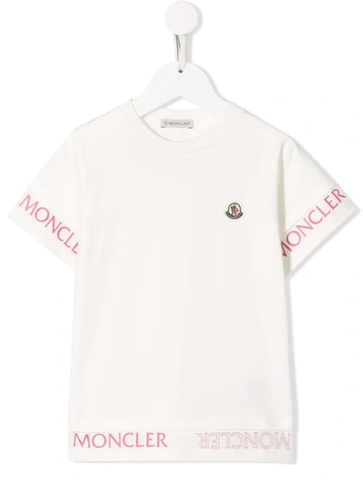 Moncler Kids' Girl's Logo Trim Short-sleeve T-shirt, Size 8-14 In Cream