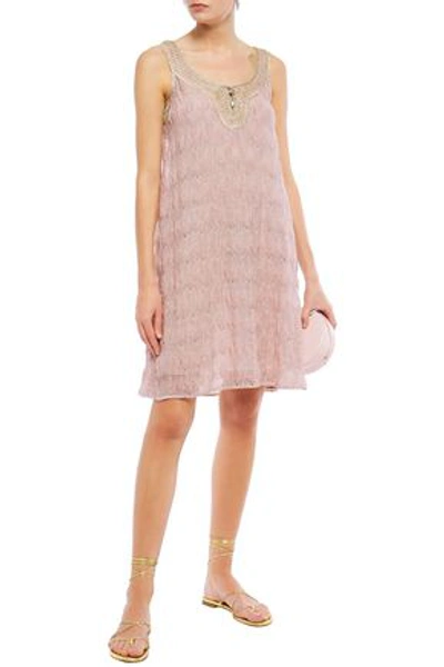 Missoni Wrap-effect Metallic Crochet-knit Dress In Pastel Pink