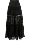 Charo Ruiz Emma Crocheted Lace-paneled Cotton-blend Voile Maxi Skirt In Black