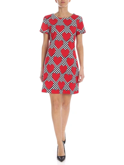 Love Moschino Hearts Print Twill Short Dress In Multicolour