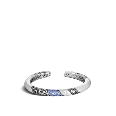 John Hardy Classic Chain Hammered Slim Kick Cuff In Blue Sapphire