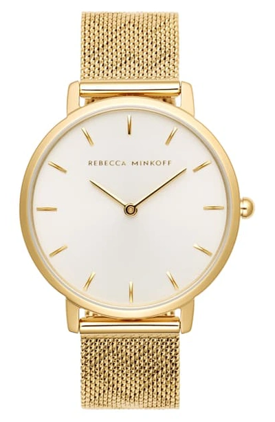Rebecca Minkoff Major Mesh Hearts Strap Watch, 35mm In Gold/ Silver White/ Gold