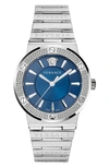 Versace Greca Logo Bracelet Watch, 38mm In Silver/ Blue/ Silver