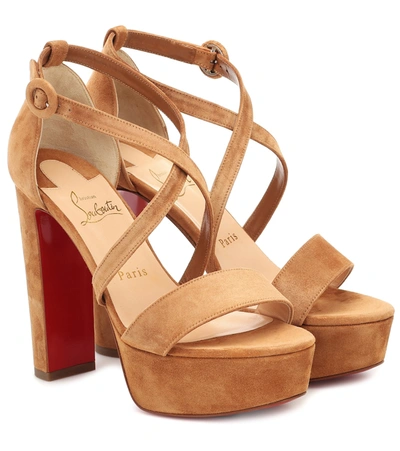 Christian Louboutin Loubi Bee Alta 130 Suede Platform Sandals In Leather Color