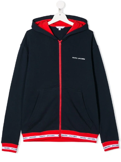 Marc Jacobs Kids' Logo Cotton-jersey Hoodie In Blue