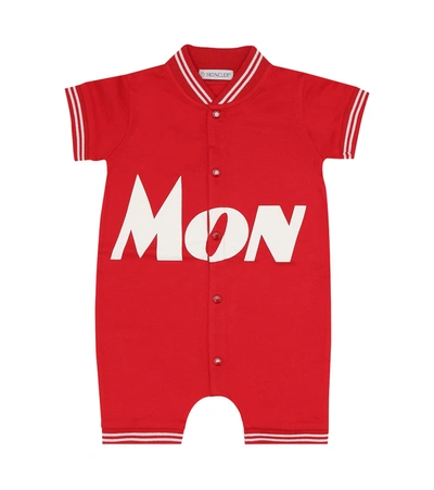 Moncler Babies' Piquet Stretch Baseball Logo Romper In Red / Blue