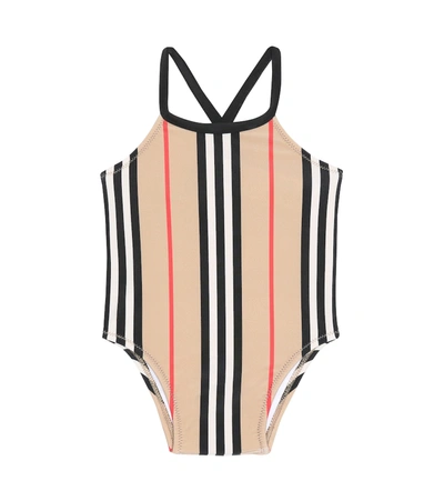 Burberry Baby Crina Icon Stripe Swimsuit In Beige