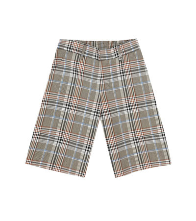 Fendi Kids' Checked Wool-blend Bermuda Shorts In Brown