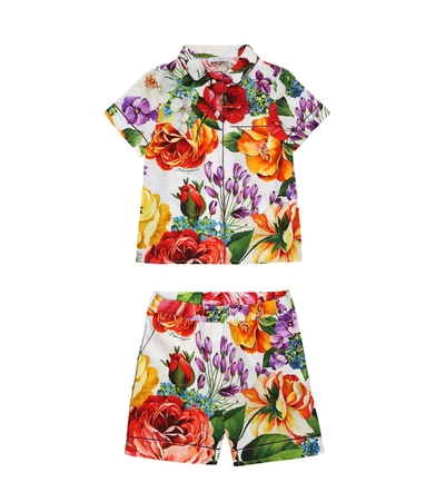 Dolce & Gabbana Kids' Cotton Shirt And Shorts Set In Multicoloured