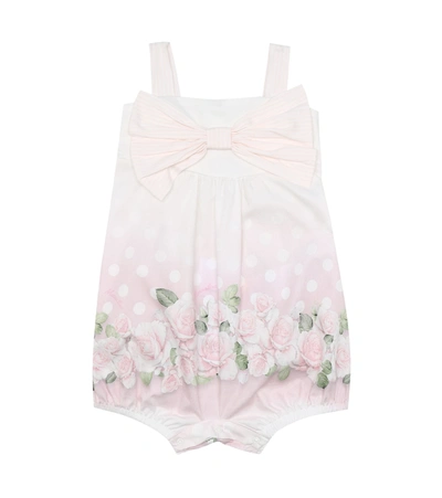 Monnalisa Baby Printed Cotton Playsuit In White