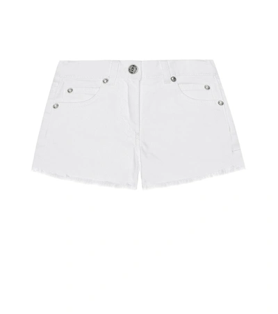 Balmain Kids' Stretch Denim Shorts In White