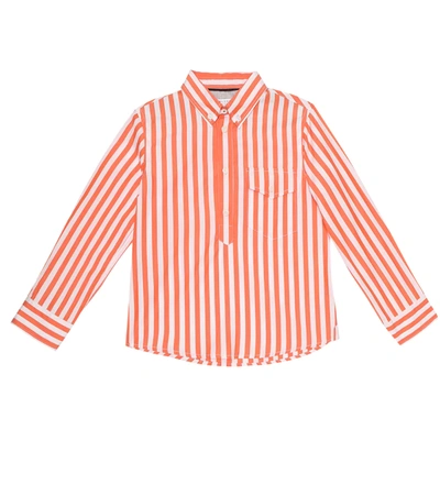 Brunello Cucinelli Kids' Striped Cotton Shirt In Orange