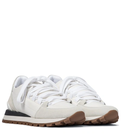 Brunello Cucinelli Embellished Leather Sneakers In White