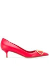 Valentino Garavani Logo Buckle Pointed Toe Pump In Red