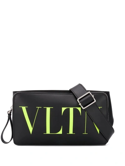 Valentino Garavani Garavani Vltn Leather Belt Bag In Black/neon Yellow
