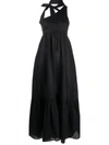Zimmermann One-shoulder Sash-neck Linen Midi Dress In Black
