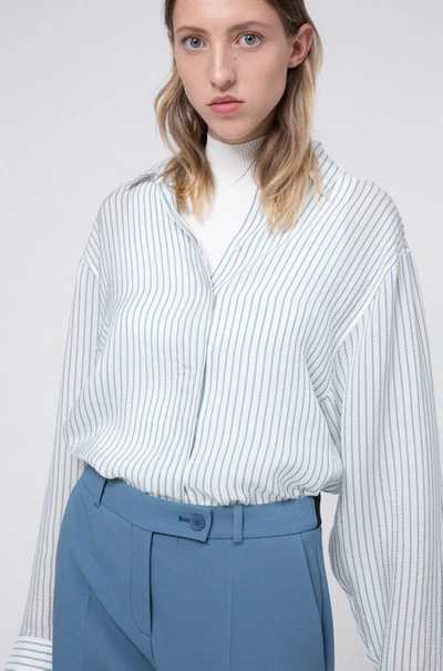 Hugo Boss - Oversized Fit Striped Blouse With Dropped Shoulders - White