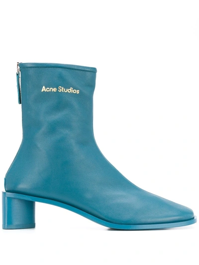 Acne Studios Branded Leather Boots Teal Blue/teal Blue