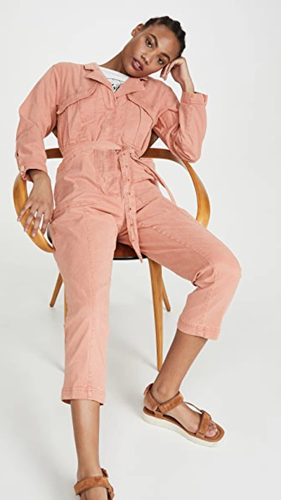 Alex Mill Jo Belted Cotton-blend Jumpsuit In Pastel Pink