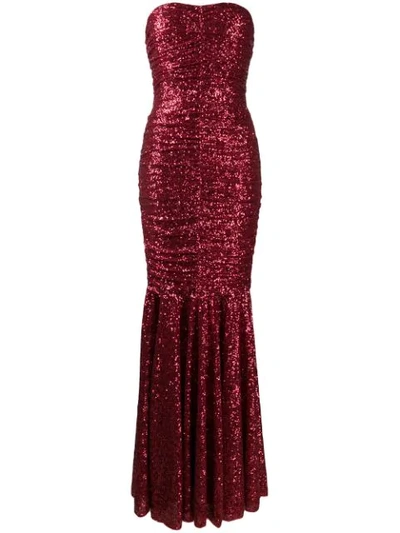 Dolce & Gabbana Long Dress Draped In Sequins In Red