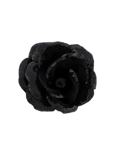 Saint Laurent Sequin-embellished Rose Brooch In Black