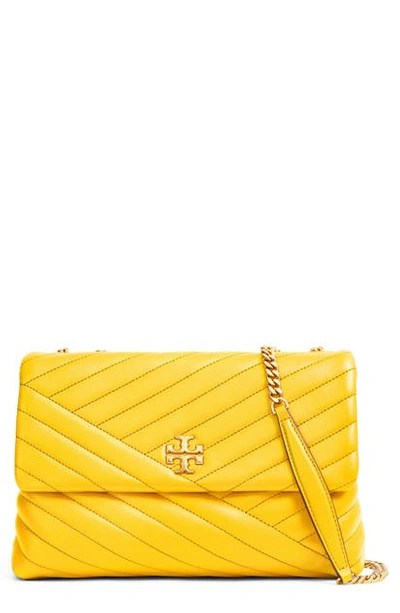 Tory Burch Kira Chevron Small Leather Crossbody In Goldfinch