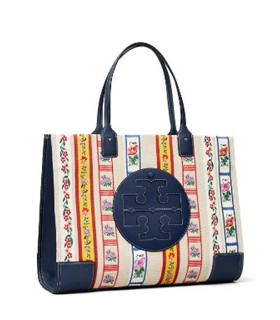 Tory Burch Ella Webbing Patchwork Tote Bag In Aviation Ribbon Stripe