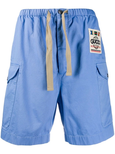 Gucci Worldwide Patch Detail Shorts In Blue
