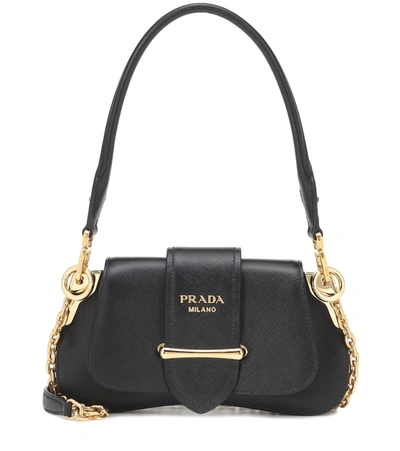 Prada Sidonie Saffiano Leather Shoulder Bag In Black