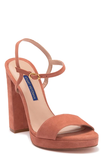 Stuart Weitzman Sunray Suede Platform Block Heel Sandal In Desert Rose