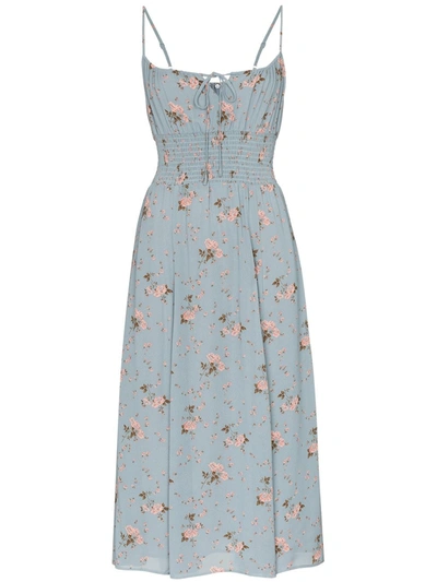 Reformation Bran Flared Midi Dress In Blue