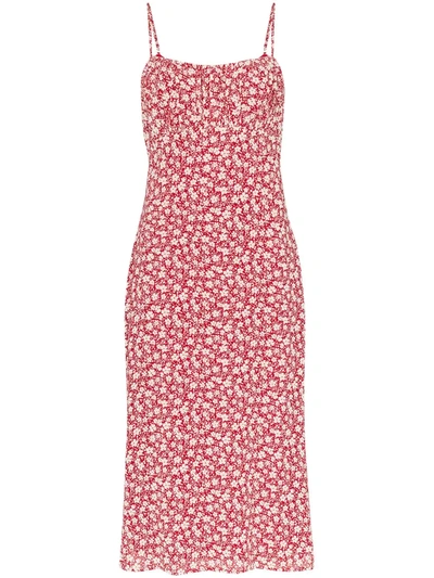 Reformation Arie Gathered Bust Printed Midi Dress In Red