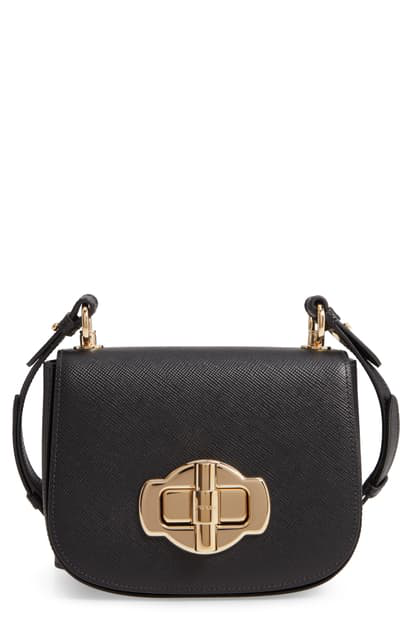 Prada Pattina Saddle Leather Crossbody Bag In Black | ModeSens