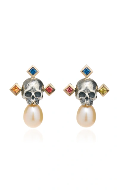 Rachel Quinn Women's Skull Cross 18k Gold And Sterling Silver Earrings In Multi