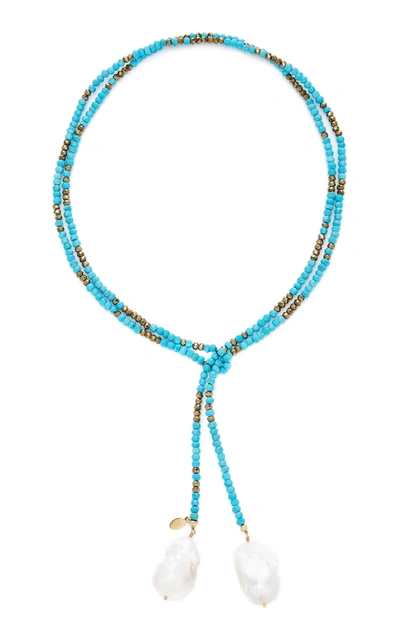 Joie Digiovanni Gold-filled; Turquoise; Pyrite And Pearl Necklace In Blue