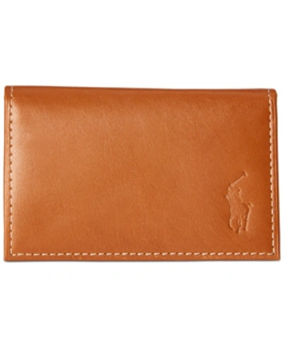 Polo Ralph Lauren Men's Burnished Leather Card Case With Money Clip In Brown