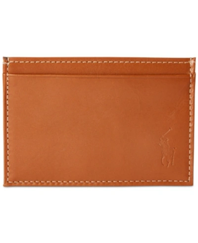 Polo Ralph Lauren Men's Burnished Leather Slim Card Case In Brown