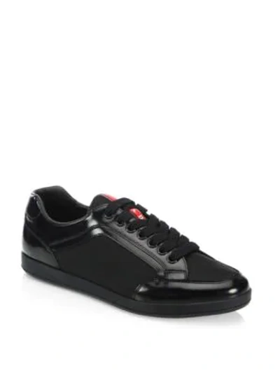 Prada Men's Nylon & Patent Leather Low-top Sneakers, Black