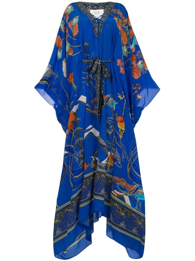 Camilla Tree Of Life Lace-up Maxi Kaftan In Blue