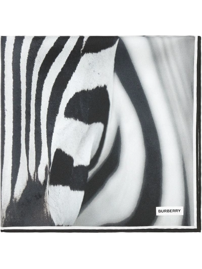 Burberry Silk Zebra Print Scarf In Black